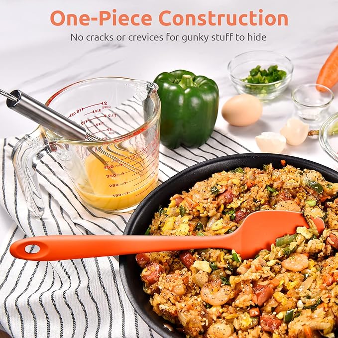 Heat Resistant Silicone Spoon Spatula: U-Taste 600ºF High Heat Flexible 11.38in Silicon Mixing Stirring Cooking Scraping Baking Bowl Scraper Seamless Spreader for Nonstick Cookware (Orange)
