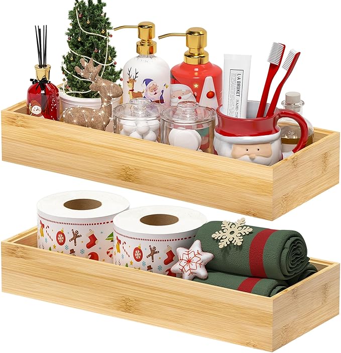 Kitchen Drawer Organizer Bins, Stackable Bamboo Deep Drawer Organizer for Silverware, Utensils, Cutlery, Flatware, Junk Drawer, Dresser, Bathroom, 15" x 6" x 2.5" (Set of 2)