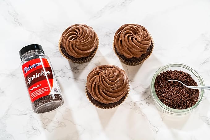 Bakerpan Chocolate Sprinkles for Cake Decorating - 2 Bottles of 4.3 Ounces Chocolate Jimmies Sprinkles for Ice Cream, Baking, Cupcakes, Cookies (Made in USA)