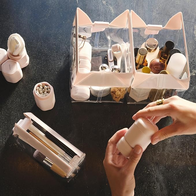 Cadence Travel Containers Basic Skincare Set - Magnetic Containers with Lids,Carry On Travel Essentials For Women/Men - 3 Small Capsules (0.56oz) - Cleanser, Moisturizer & Sun-Icon Labels - Sand