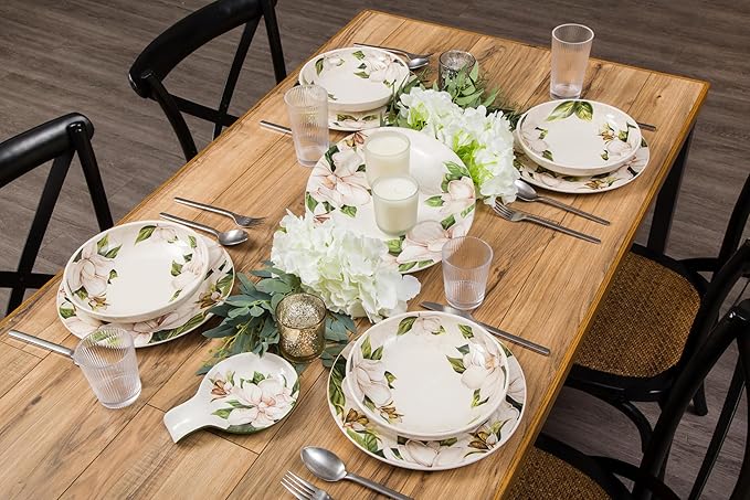 Bico Magnolia Floral Spoon Rest for Stove Top, Ceramic Spoon Holder for Kitchen Counter, Easy to Clean Coffee Spoon Rest Dishwasher Safe, Kitchen Cooking Utensil Rest for Ladles Spatula