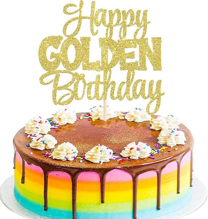 1 PCS Happy Golden Birthday Cake Topper Gold Glitter Birthday Cake Pick 1/13/16/18/21/30/40/60/70/80/90th Cake Decorations for Celebrating 50th Anniversary Theme Party Supplies