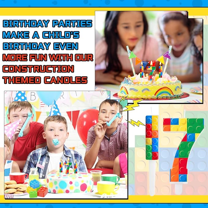 7 Pcs Building Block Themed Birthday Candles Set Building Blocks Number 7 Candle Cake Topper for Building Block Party Decoration Supplies (Number 7)