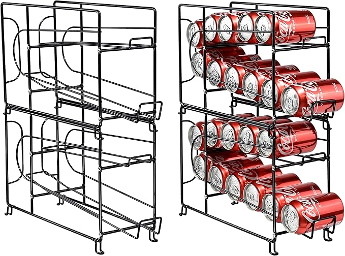 SUFAUY Soda Can Organizer Rack, Stackable Beverage Can Dispenser Holder for Pantry, Set of 2, Black