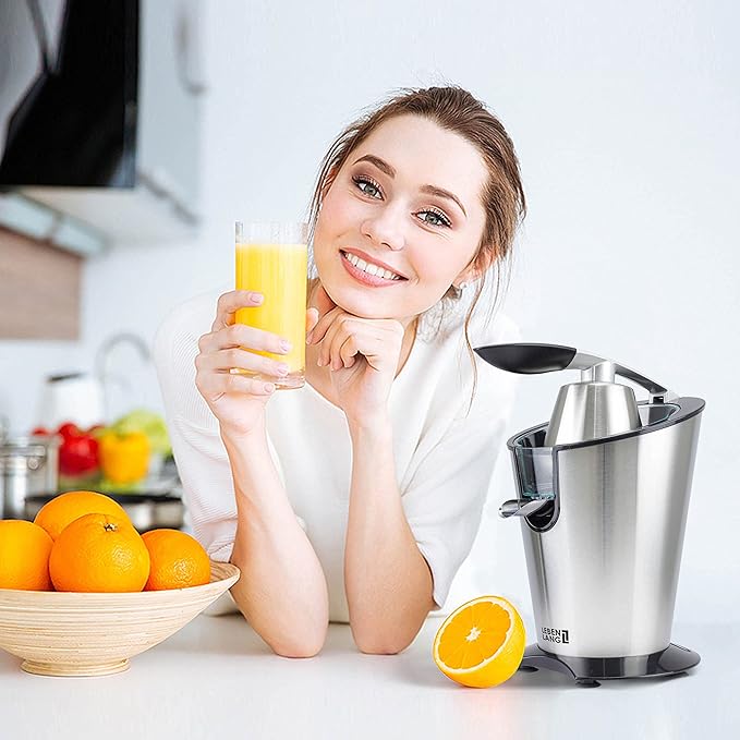 Electric citrus juicer with high juice yield | Orange juicer squeezer 200W + 2 cones I Exprimidor de limones electrico Small juicers machine mini for citrus lemon Esprimidoras naranjas jugo
