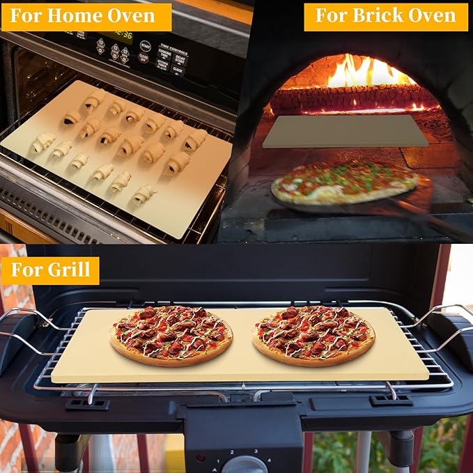 tonchean Extra Large Pizza Stone for Oven and Grill 23.6'' x 15.7'' Rectangular Pizza Stone Heavy Duty Bread Pizza Pan, Ideal for Baking Large or 2 Personal Pizzas