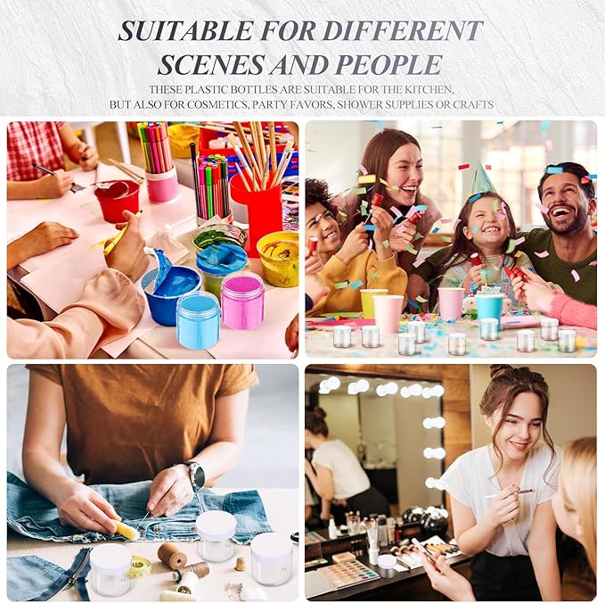 SATINIOR 6 Pack 16 oz Plastic Jars Containers with Lids Wide-mouth Refillable Leakproof Reusable Round Empty Jars for Travel Cosmetic Dry Food Spice Cookie Candy Home Kitchen Organizing(White)