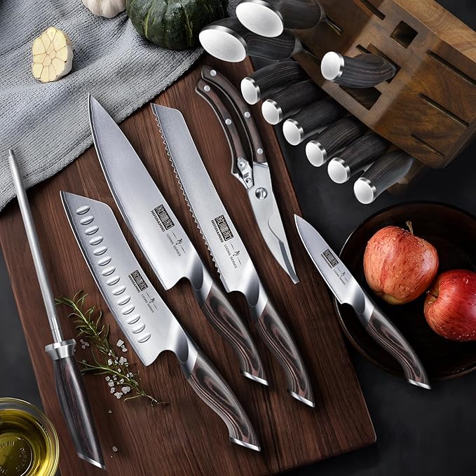 16-Piece Knife Set, Japanese High Carbon Stainless Steel Kitchen Knife Set, Ultra Sharp Chef Knife Block Set with Sharpener