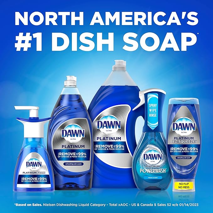 Dawn Platinum Dishwashing Liquid Dish Soap, Refreshing Rain Scent, 14.6 fl oz