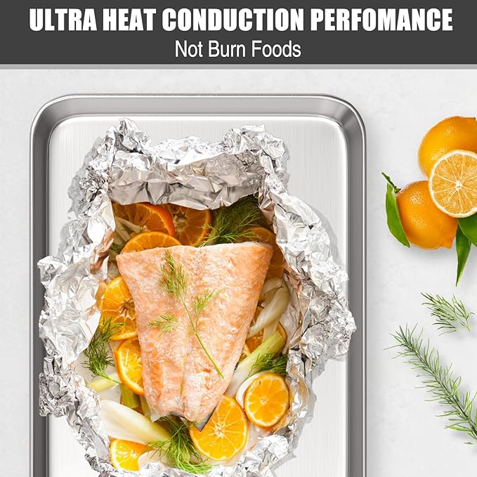 Baking Sheet Cookie Sheet Set of 2, Umite Chef Stainless Steel Baking Pans Tray Professional 9 inch, Non Toxic & Healthy, Mirror Finish & Rust Free, Easy Clean & Dishwasher Safe