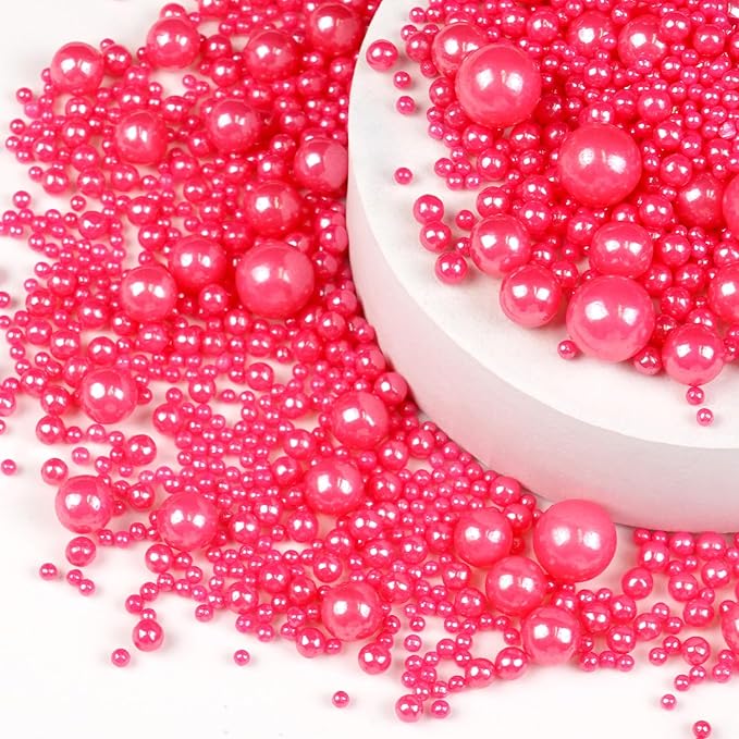 Deep Pink Pearl Sprinkles, Edible Candy Sugar Pearls, 150g/5.29oz, Pink Sprinkles for Cake Decorating, Baking Cake Decorations, Ice Cream Toppers, Cupcakes, Wedding Party Chirstmas Supplies