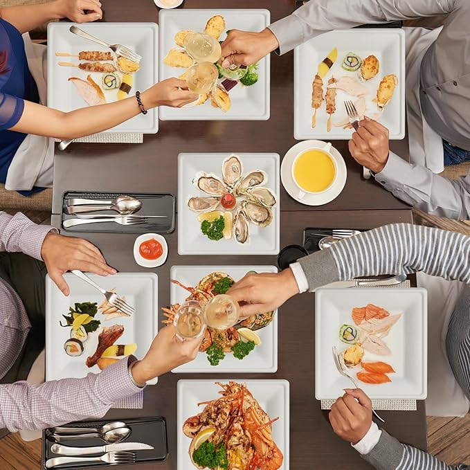 ECOLipak 120 Pack Compostable Paper Plates, 10 inch and 8 inch Heavy Duty Eco friendly Sugarcane Biodegradable Disposable Square Plates for Party Dinner Birthday