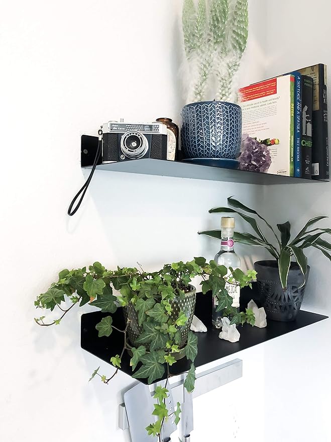 DIY CARTEL Made in USA Linear Floating Shelf - Steel/Metal - Professionally Powder Coated - Industrial Heavy Duty Wall Mounted Modern Rustic Shelf Ledge (24-in X 8-in Powder Coated Matte Black)