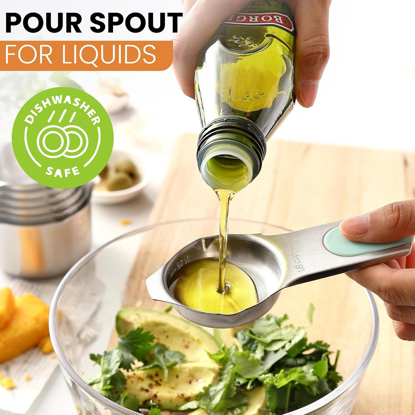 Spring Chef Magnetic Stainless Steel Measuring Cups, Patented, Kitchen Tools with Easy to Read Markings for Measuring Dry or Liquid Ingredients, Set of 7, Desert Sunset