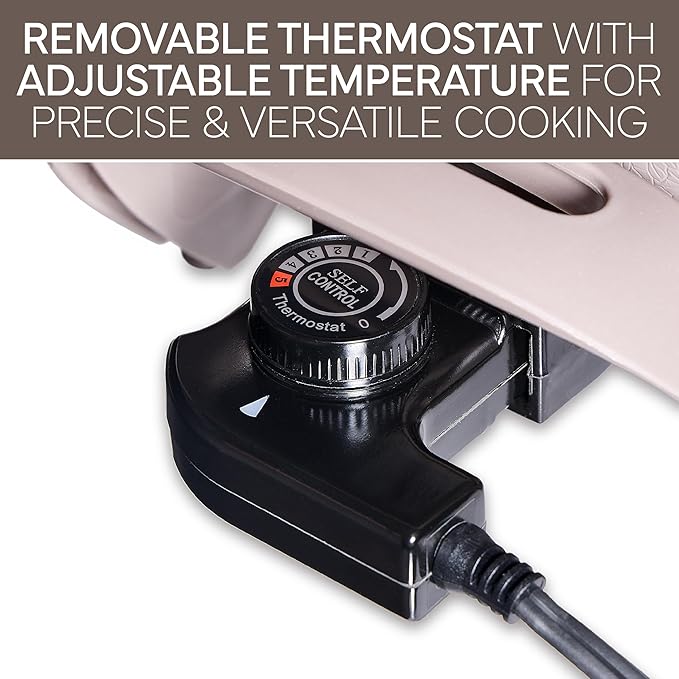 COOK WITH COLOR Electric Skillet - 12" x 12" Ceramic Nonstick Pan, PFAS-Free, 1400W, Tempered Glass Lid, Variable Temperature, Removable Heating Probe, Cool-Touch Handles, Greige