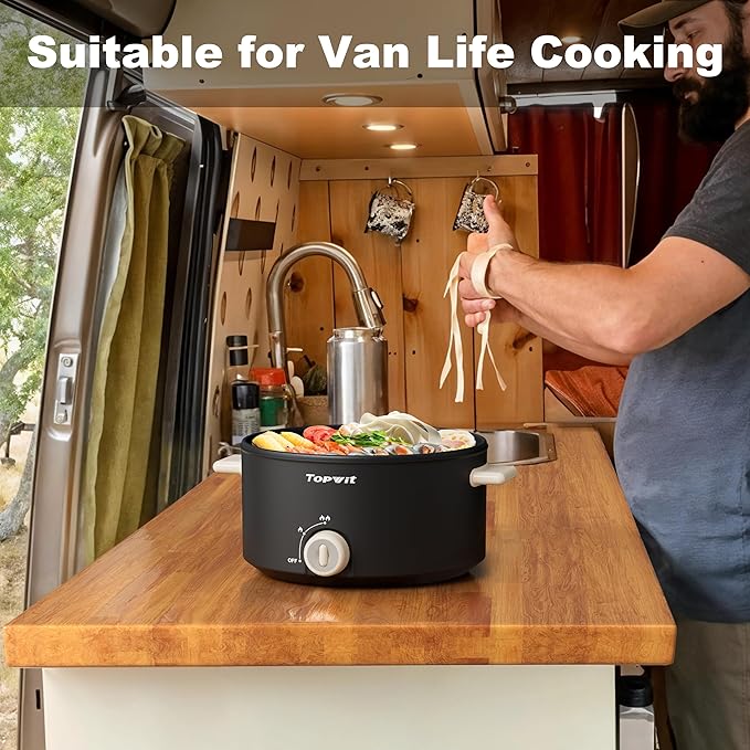 TOPWIT Hot Pot Electric, 4L Electric Pot with Non-Stick Coating, Dual Power Electric Cooker for Deep Frying, Steak, Pasta, Multi-Functional Large Capaity Shabu Shabu Pot for Party, Dark Black