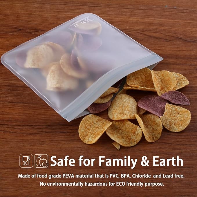 SPLF 12 Pack Dishwasher Safe Reusable Storage Bags(5 Reusable Sandwich 5 Snack 2 Gallon), Extra Thick Freezer Bags Leakproof Silicone and Plastic Free Food Lunch Bag