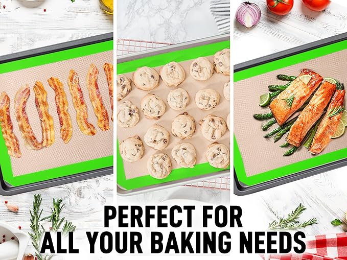 Zulay Kitchen (2 Pack) Silicone Baking Mat Sheet Set - Reusable Baking Mat Nonstick - Half Sheet Baking Mat For Oven - 16.5" x 11.6" (Light Green)