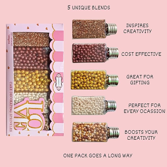 Confect Sprinkle Mix – Edible Gold, Bronze & White Sugar Pearls with Copper Sparkling Sugar –Great Gatsby Disco Ball- Elegant Cake, Cupcake & Cookie Decorating Sprinkles –Vegan, Gluten-Free, Nut-Free, Soy-Free, Dairy-Free, Palm Oil-Free, Dye Free- 5 Oz