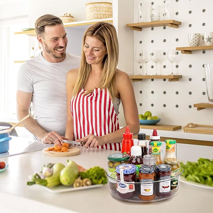 GUZON 2 Pack Lazy Susan Organizer for Cabinet, Upgraded 11.5" Clear Lazy Susan Turntable with Handles and Raised Edge, Rotating Spice Storage for Kitchen, Pantry, Refrigerator, Bathroom, Table