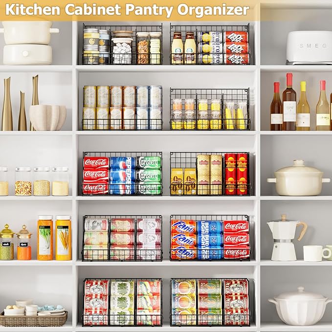 Stackable Can Organizer for Pantry,2 Tier Soda Can Organizer with 4 Adjustable Dividers Holds 42 Cans,Can Storage Rack Holder for Canned Goods,Can Dispenser for Refrigerator,Fridge,Countertop,2 Pack