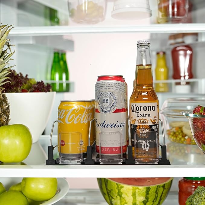 Upgraded Drink Organizer for Fridge – Adjustable Width Soda Can Organizer with Automatic Glide, Space-Saving Refrigerator Can Dispenser Holds Up to 25 Cans – Drink Holder for Fridge (3 Rows, Black)