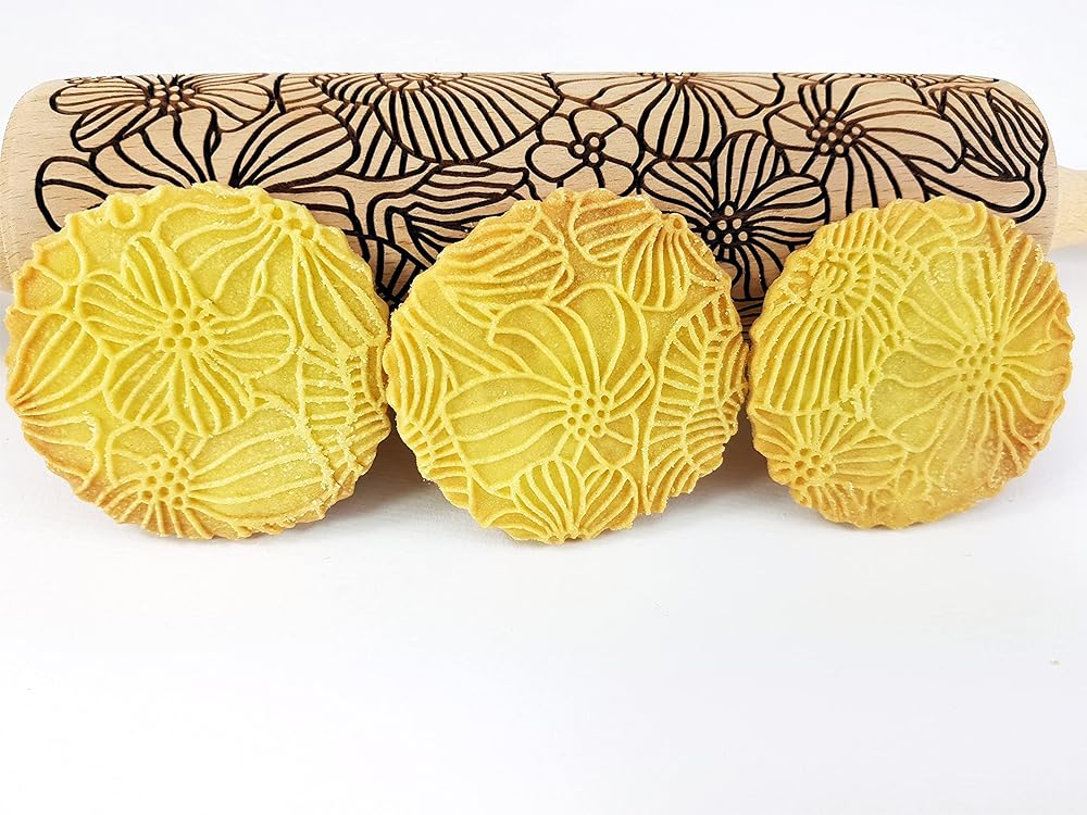 Embossing Rolling Pin POPPY. Dogh Roller with Wildflower Corn Poppies Pattern for Embossed Cookies and Pottery by Algis Crafts
