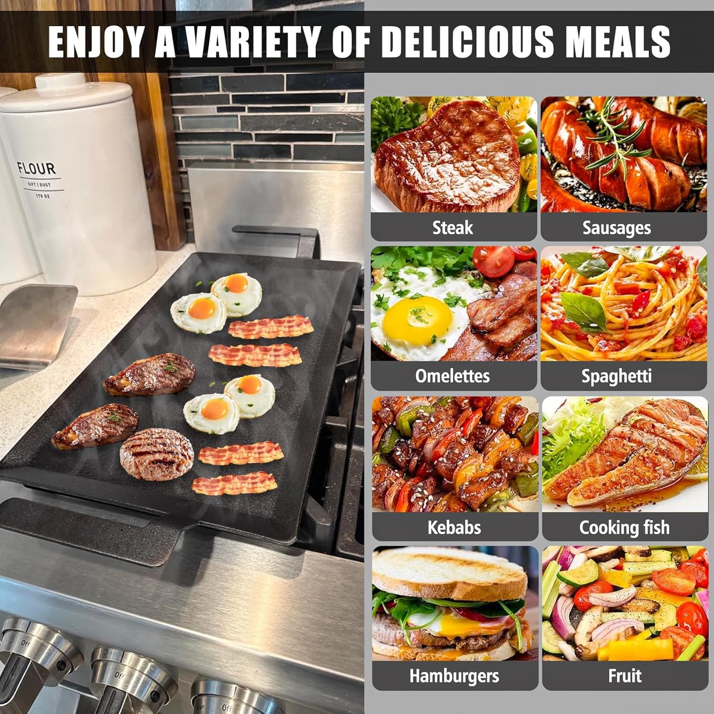 SafBbcue Carbon Steel Griddle Plate for Gas Grill, Carbon Steel Pan for Stove Top, Flat Top Griddle for Outdoor Charcoal Grill, Direct Flame Safe & Induction Compatible, Universal Multi-Use 24" x 10"