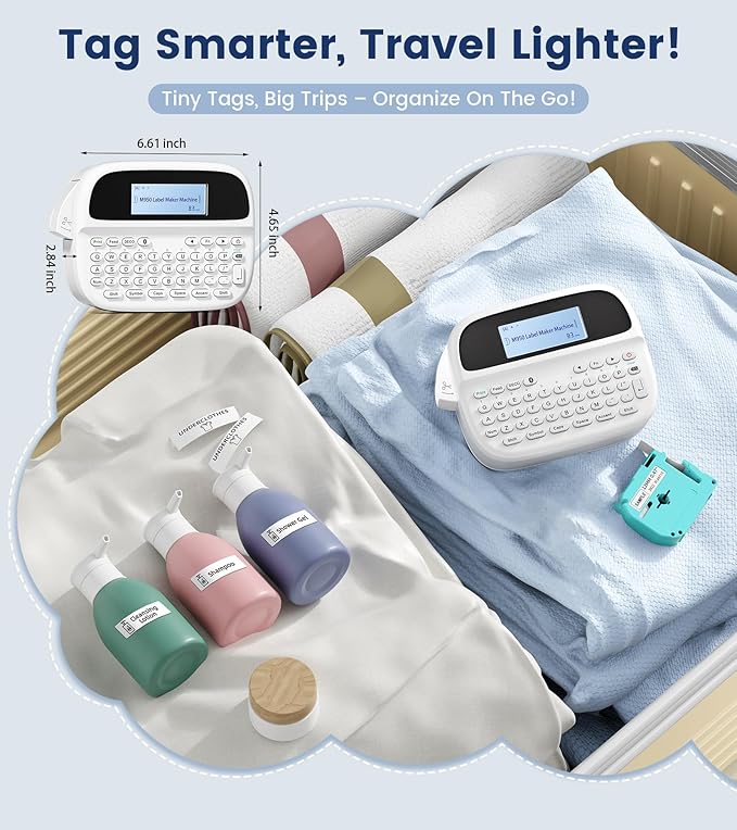 M950 Label Maker, Rechargeable Backlit Labeler Machine with Tapes 12mm 0.47 White for Office Home School, Bluetooth Handheld Label Printer Replacement for Brother Ptouch Label Maker Machine