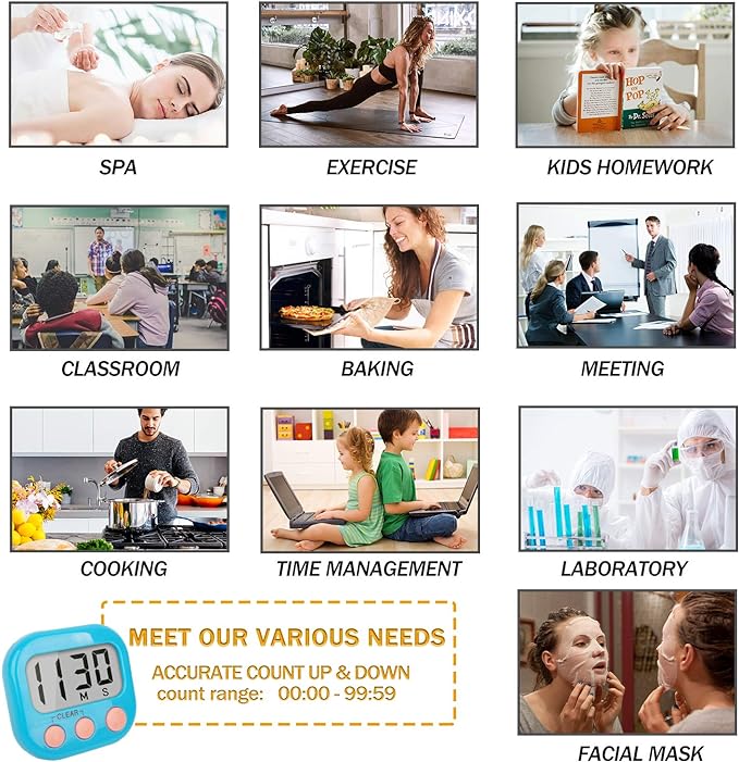 2 Pack Kitchen Timers Loud Ring Digital Timers for Cooking Magnetic Blue