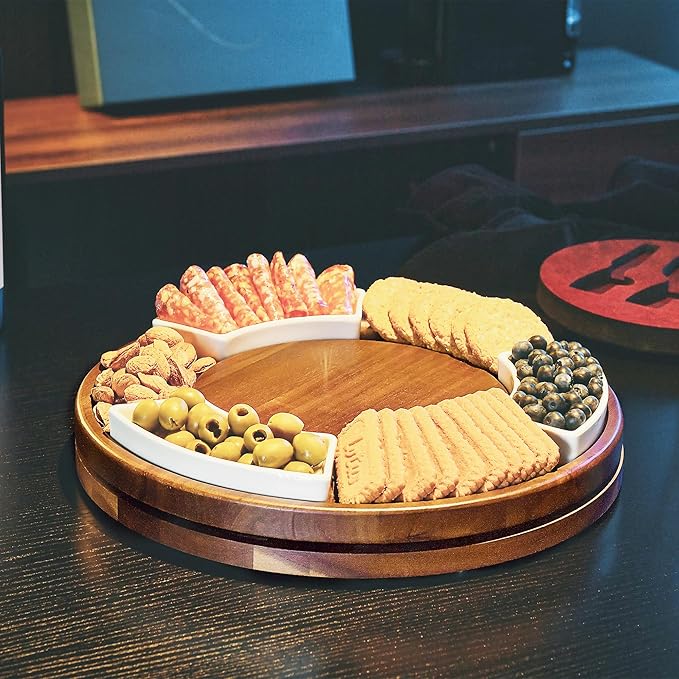 Shanik Acacia Wood Lazy Susan Cheese Board – Rotating Serving Platter for Cheese, Charcuterie, Appetizers, and Snacks, Entertaining, Parties, and Family Gatherings