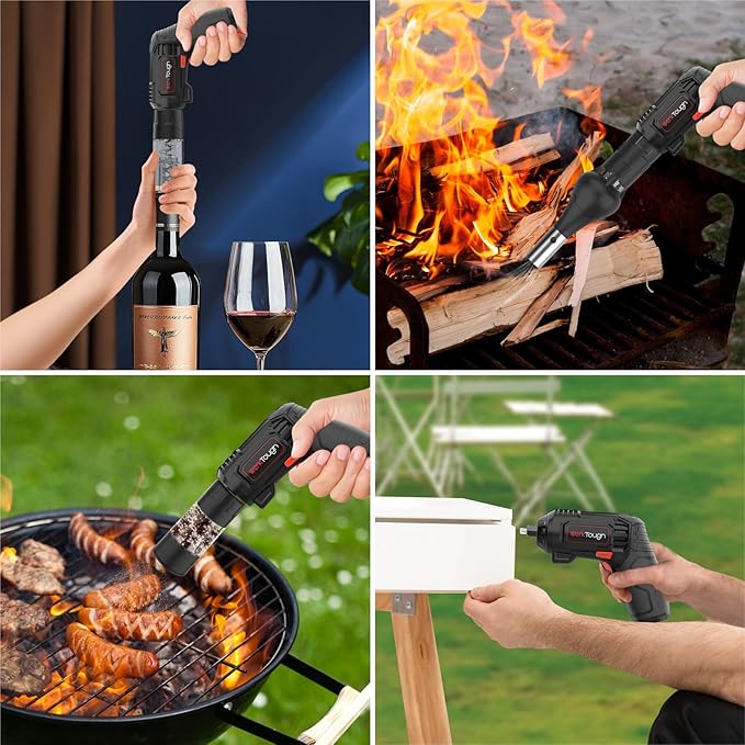 Werktough 4V Electric Corkscrew Wine Opener Set Cordless Screwdriver Battery Powerd with 4 Grill Accessories, Five-in-One Power Tool Kit for Home, Kitchen, and BBQ Lovers