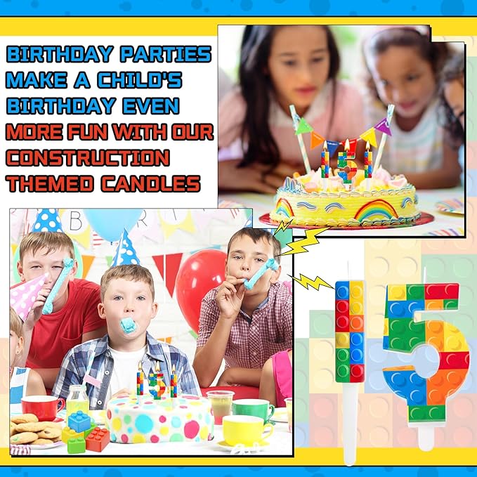 7 Pcs Building Block Themed Birthday Candles Set Building Blocks Number 5 Candle Cake Topper for Building Block Party Decoration Supplies (Number 5)