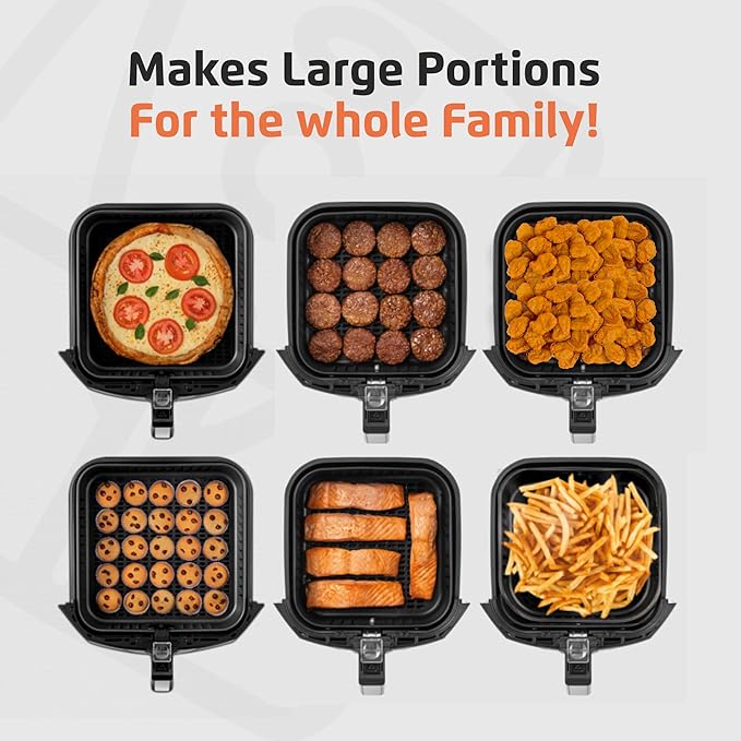 Air Fryer - 8.6 Quart Extra-Large Air Fryer, 2 Simple Dial Controls, 1800 Watts - Quick Heat Circulation Technology, Low Fat Cooking Less Calories - Removable Squared Basket - Black