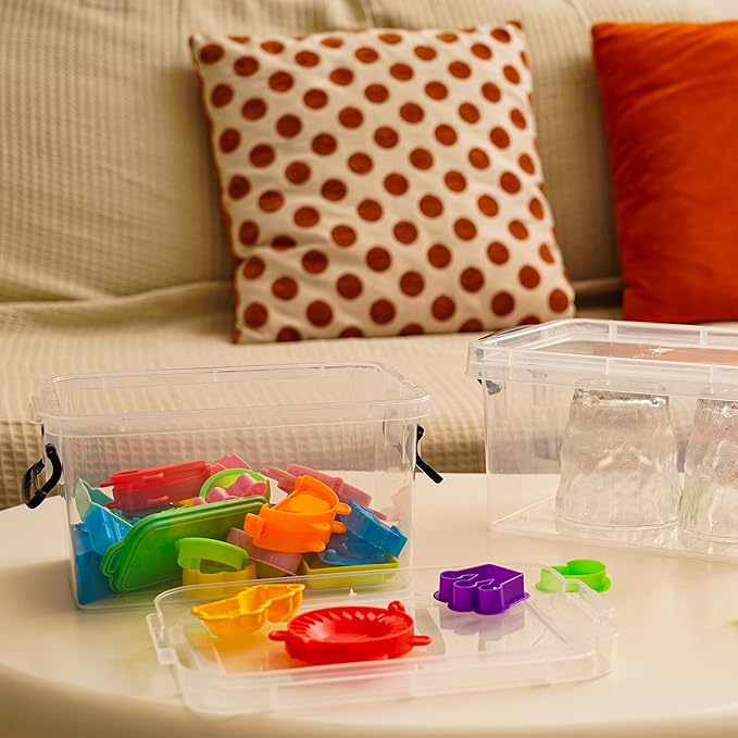 ITYLIFE CITYLIFE 4 Packs 3.5 QT Small Storage Bins with Black Handle Clear Plastic Bins with Reinforce Bottom Stackable Storage Containers for Organizing Art Supply, Craft Stuff, Markers, Small Toys