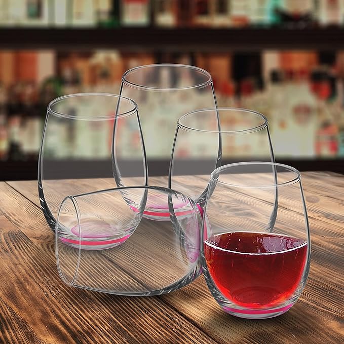 DISCOUNT PROMOS Stemless Wine Glasses by ARC 5.5 oz. Set of 12, Bulk Pack - Perfect for Hotel, Bar, Restaurant or Lounge - Pink