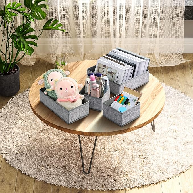 DIMJ Drawer Organizers - 12 Pack Foldable Closet & Sock Organizers, Fabric Dresser Drawer Dividers for Clothes, Underwear, Bras, Socks