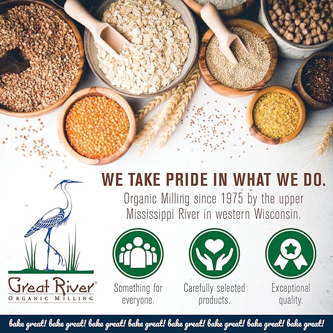 Great River Organic Milling Organic Unbleached Wheat Bread Flour | Artisan Bread Flour for Baking | Multi-Purpose Wheat, Unbromated, Non-GMO, Kosher | 25 Lb (Pack Of 1)