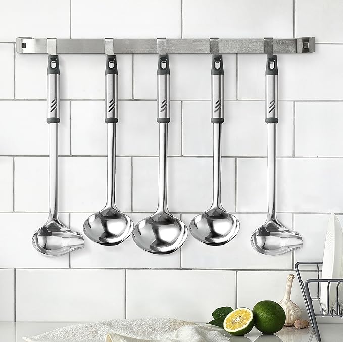 Soup Ladle, 13.9 inch Large Ladle Serving Spoons, 4 oz Stainless Steel Ladle with Heat-proof Handle, Comfortable Grip Design, Durable Construction, Silver, KLB-ASB-124