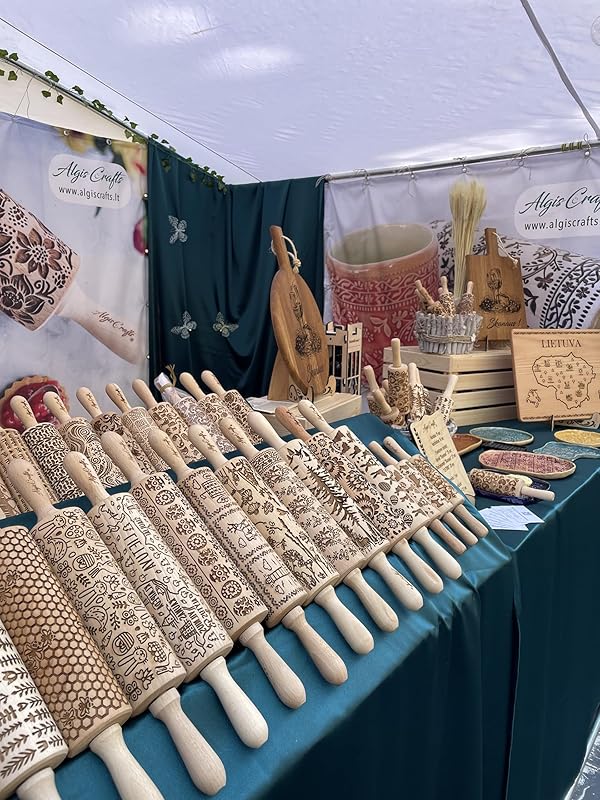 Embossing Rolling Pin GINKGO with Ginkgo Biloba Leaves Pattern – Dough and Clay Roller for Embossed Cookies and Pottery - Cookie and Ceramic Stamp - Baking Gifts for Women by Algis Crafts