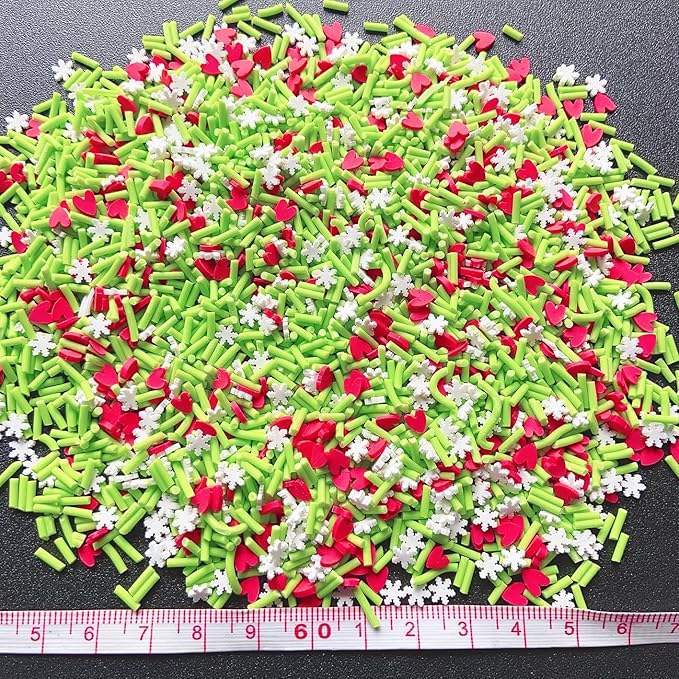EHOPE Fake Sprinkles Resin Sprinkles Fake Candy Sprinkles Clay Sprinkles Polymer Sprinkles Polymer Clay Slices for Nail Art DIY Crafts Cake Phone Case(40G-Green Sugar granules+ Heart-18)