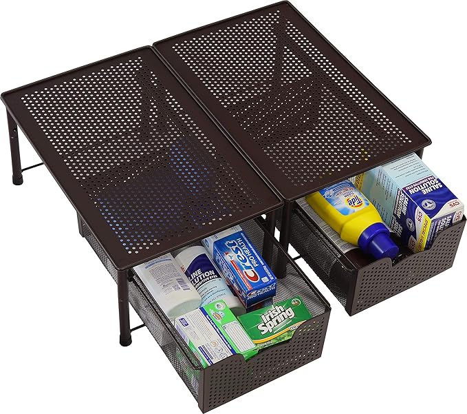 Simple Houseware Stackable Cabinet Basket Drawer Organizer, Bronze