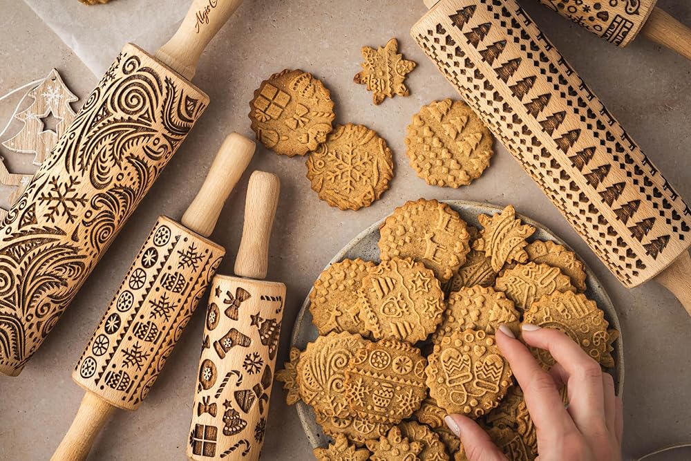 WINTER Embossing Rolling Pin for Christmas Cookies, Gingerbread, Shortbread by Algis Crafts
