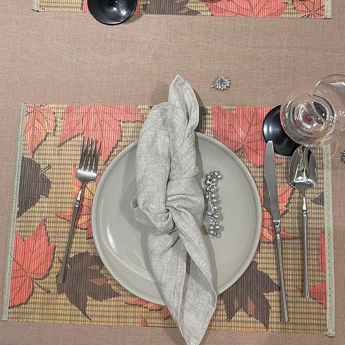 ANDSTAR Set of 8Pcs Bamboo Placemats 17.7X11.8Inch Sushi Rolling Mat Japanese Style Bamboo Mat Place Mats Washable Heat Resistant Table Mats for Dinner Dining Table (Maple Leaves)