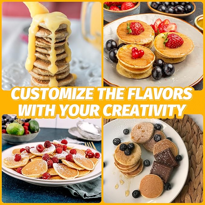 Non Stick Pancakes Maker Machine, Electric Poffertjes Pan with Browning Control, Mini Ebelskiver Aebleskiver Pan, Dutch Pancake Maker, with Brush & Forks, 14 Slots, Black