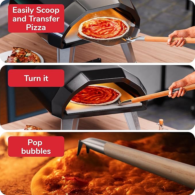 Premium Pizza Oven Accessories Kit - 6-Piece Set for Home Pizza Making: Includes Pizza Peel, Oven Brush, Bubble Popper Turner, Rocker Cutter, Dough Roller & Scraper