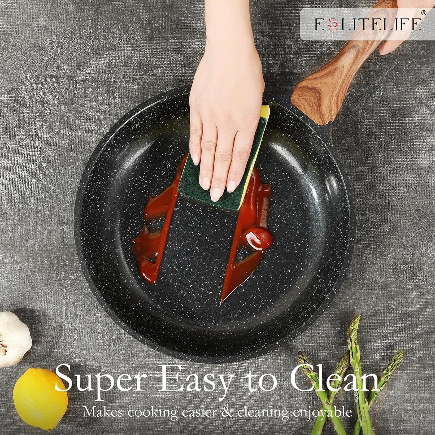 ESLITE LIFE Nonstick Ceramic Frying Pan Skillet, Non-Toxic Egg Omelette Kitchen Cooking Pans Compatible with All Stovetops (Gas, Electric & Induction), PTFE & PFOA Free (Black, 11'')