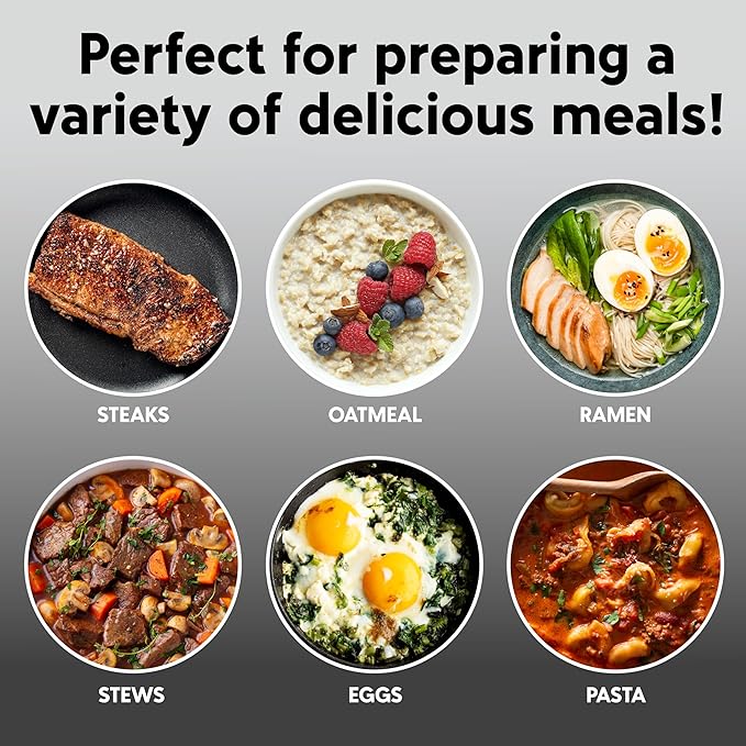 COOK WITH COLOR Electric Hot Pot, 1.6L Mini Cooker, 700W Power, Non-Stick Surface, Thermal Cut-Out Protection, Perfect for Rice, Noodles, Soups, Stews, Dorms, Apartments, and Small Kitchens, Black