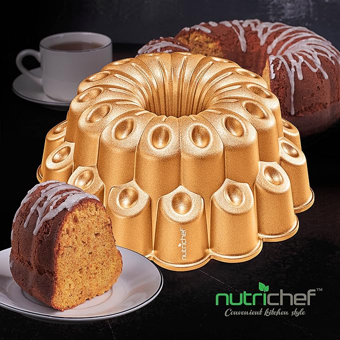 NutriChef 9 Inch Marquise Cake Pan, Thick & Heavy Cast Aluminum Bakeware Cake Mold for Cake with Fluted Easy-Release Edges for Uniform Browning & Baking, Nonstick Heat-Resistant Coating