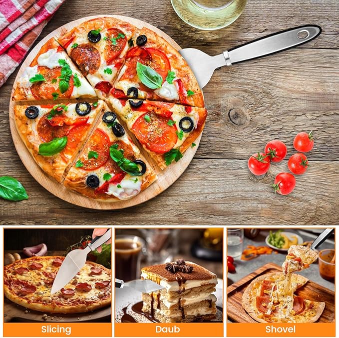 SVNR Classic Pizza Cutter Set, Stainless Steel 8.5" Pizza Cutter Wheel and 10.5" Pie Server Set, 2PCS Pizza Wheel Cutter & Pie Server for Cutting and Serving Pizza
